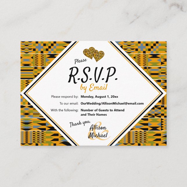 Golden African Kente K46 RSVP Wedding Card (Front)