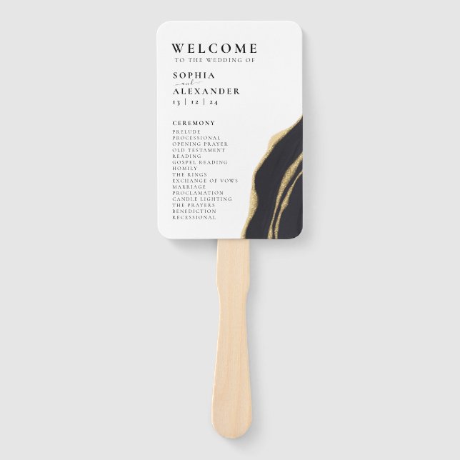 Golden agate gemstone wedding program Set of Fans (Front)