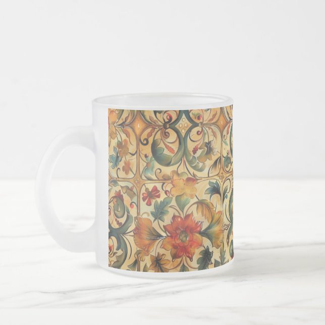 Golden Age Botanical  Frosted Glass Coffee Mug (Left)