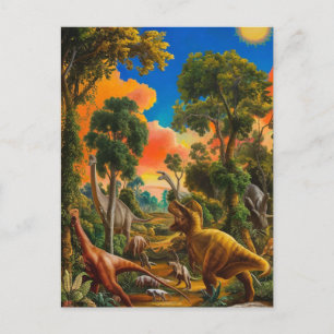 Golden Age of Dinosaurs: A Vibrant Masterpiece Postcard