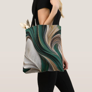 Golden Air – Emerald & Gold Flowing Abstract Tote Bag