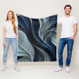 Golden Air – Indigo Flowing Abstract Throw Pillow Fleece Blanket