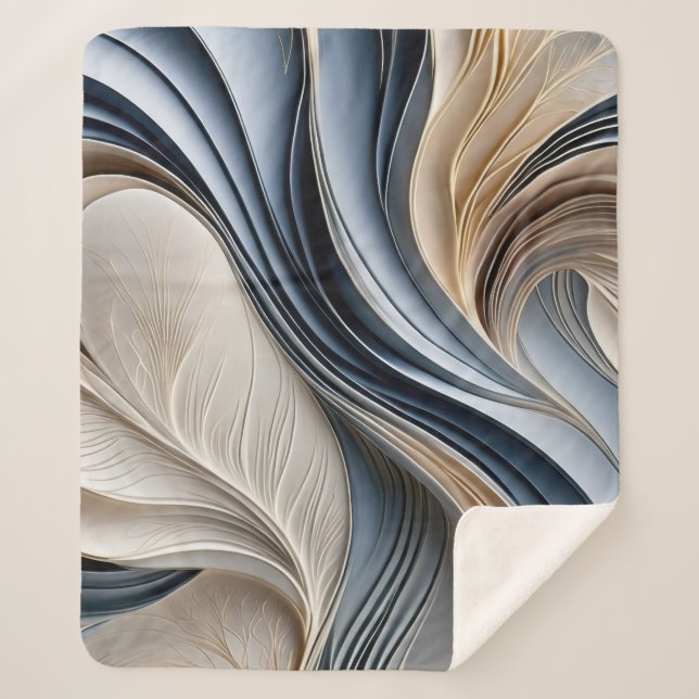 Golden Air - Soft Blue and Gold Flowing Abstract Sherpa Blanket (Front)