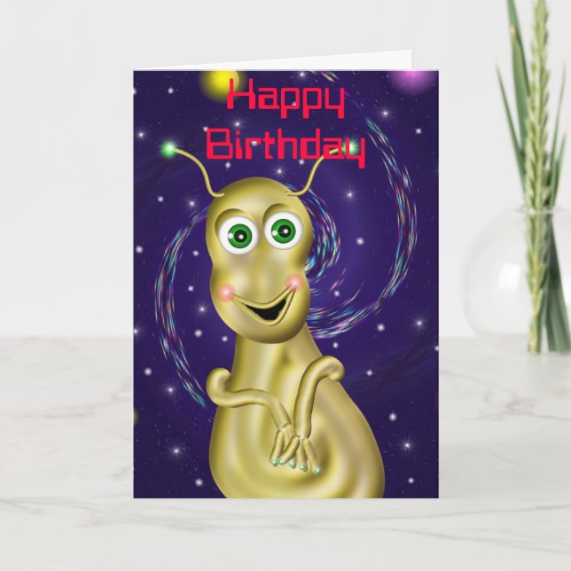 Golden Alien Birthday Card (Front)