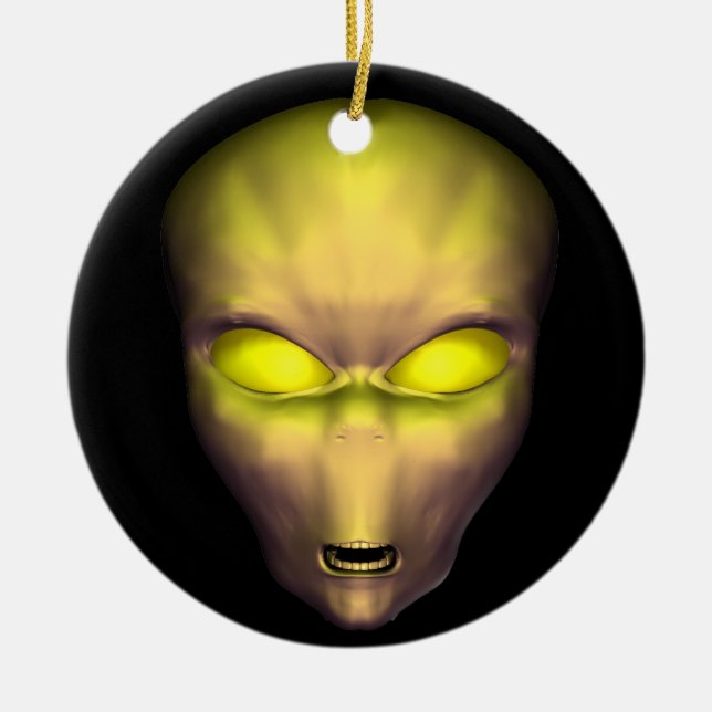 Golden Alien Ceramic Tree Decoration (Front)