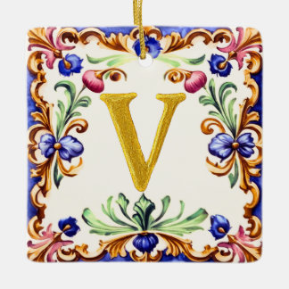Golden Alphabet – Letter V Ceramic Ornament