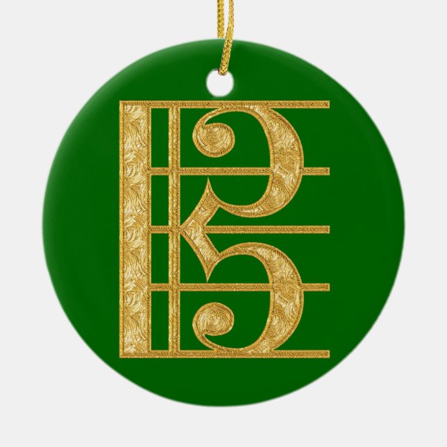 Golden Alto Clef Ceramic Tree Decoration (Front)