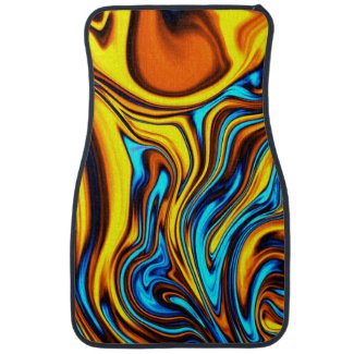 Golden Amber and Blue Abstract Lava Flow Car Mat