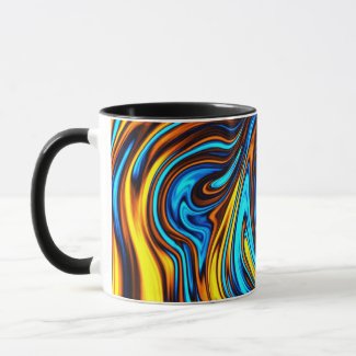 Golden Amber and Blue Abstract Lava Flow Mug