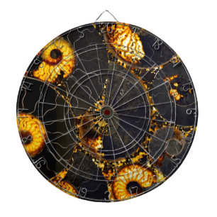 Golden Amber black Nautilus shell pattern, fossil Dartboard