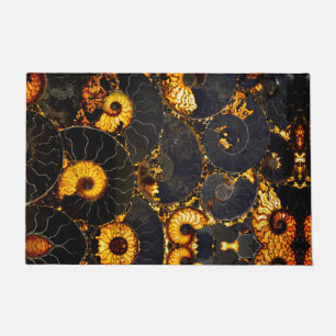 Golden Amber black Nautilus shell pattern, fossil  Doormat