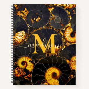 Golden Amber black Nautilus shell pattern, fossil Notebook