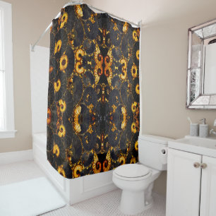 Golden Amber black Nautilus shell pattern, fossil  Shower Curtain