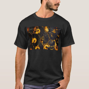 Golden Amber black Nautilus shell pattern, fossil  T-Shirt