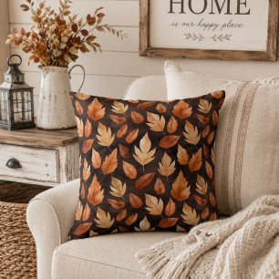 Golden Amber Brown Autumn Leaves Pattern Cushion