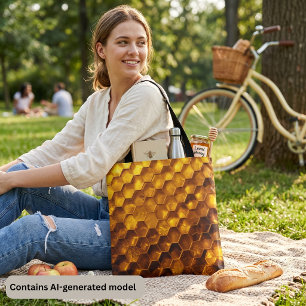 Golden Amber Honeycomb: Realistic Bee Hive Hexagon Tote Bag