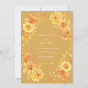 Golden Amber Petal Wedding Invitation