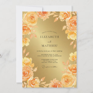 Golden Amber Rose Wedding Invitation