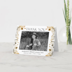 Golden Amber Watercolor Crystals Photo Graduation Thank You Card