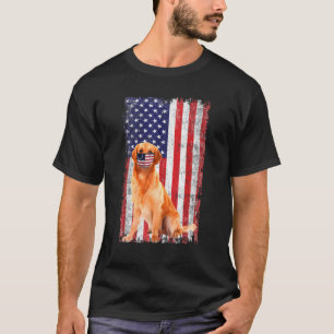Golden American Flag Dog Wears Face Mask 4th Of Ju T-Shirt