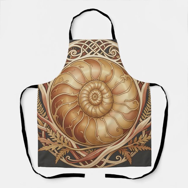 Golden Ammonite Fossil Celtic Frame Ornate Pattern Apron (Front)