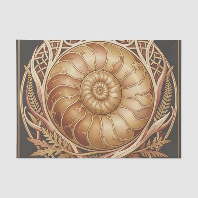 Golden Ammonite Fossil Celtic Frame Ornate Pattern Tissue Paper (Front)