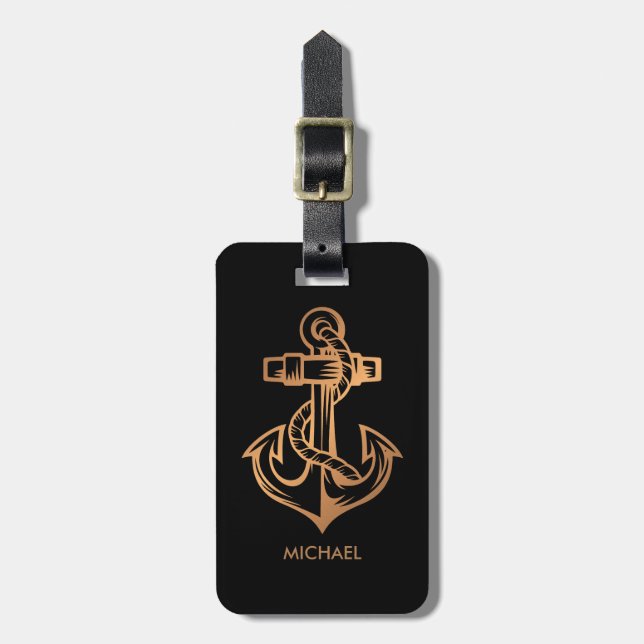 Golden Anchor Luggage Tag (Front Vertical)