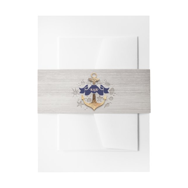 Golden Anchor Nautical Wedding Invitation Belly Band (Front Example)