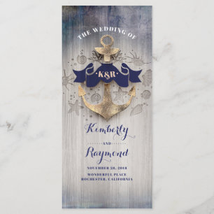 Golden Anchor Nautical Wedding Programs Programme