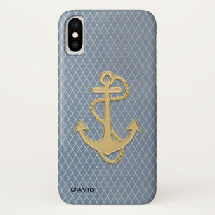 Golden Anchor on Blue Custom iPhone X Case