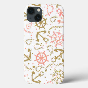 Golden Anchor Pattern iPhone 13 Case