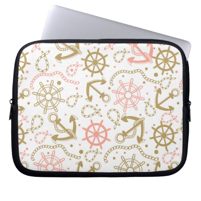 Golden Anchor Pattern Laptop Sleeve (Front)