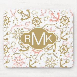 Golden Anchor Pattern   Monogram Mouse Mat