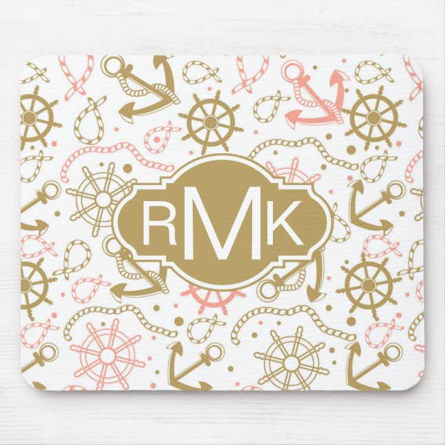 Golden Anchor Pattern | Monogram Mouse Mat (Front)