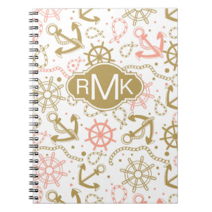 Golden Anchor Pattern Monogram Notebook