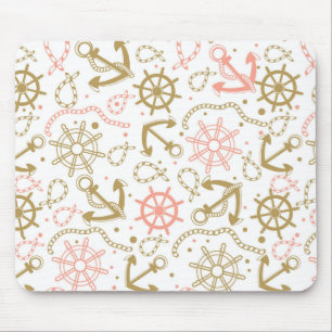 Golden Anchor Pattern Mouse Mat