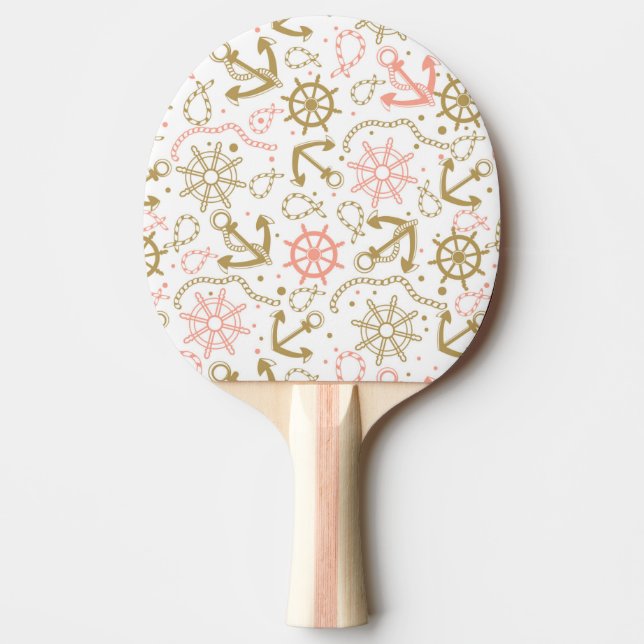 Golden Anchor Pattern Ping Pong Paddle (Front)