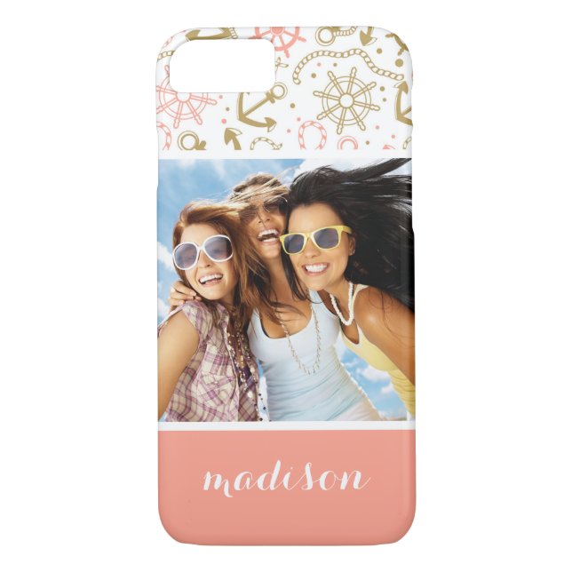 Golden Anchor Pattern | Your Photo & Name Case-Mate iPhone Case (Back)
