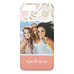 Golden Anchor Pattern Your Photo & Name iPhone 8 Plus/7 Plus Case