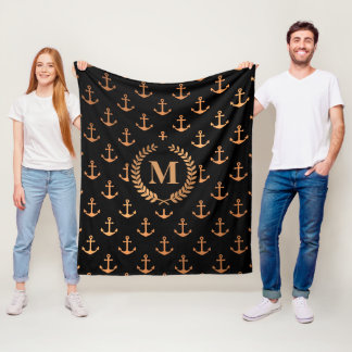 Golden Anchors Fleece Blanket