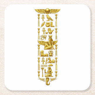Golden Ancient Egyptian Symbols – Luxurious Hierog Square Paper Coaster