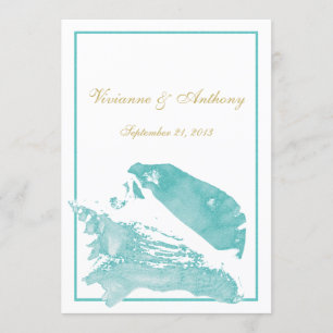 Golden and Aqua Marine Seashell Wedding Invitation