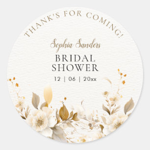 Golden and Beige Watercolor Flowers Bridal Shower Classic Round Sticker