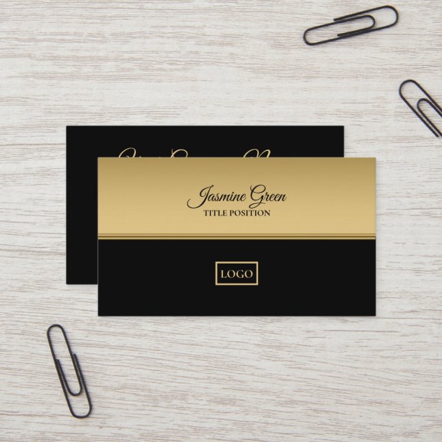 Golden And Black Background Gold Line Business Card (Front/Back In Situ)