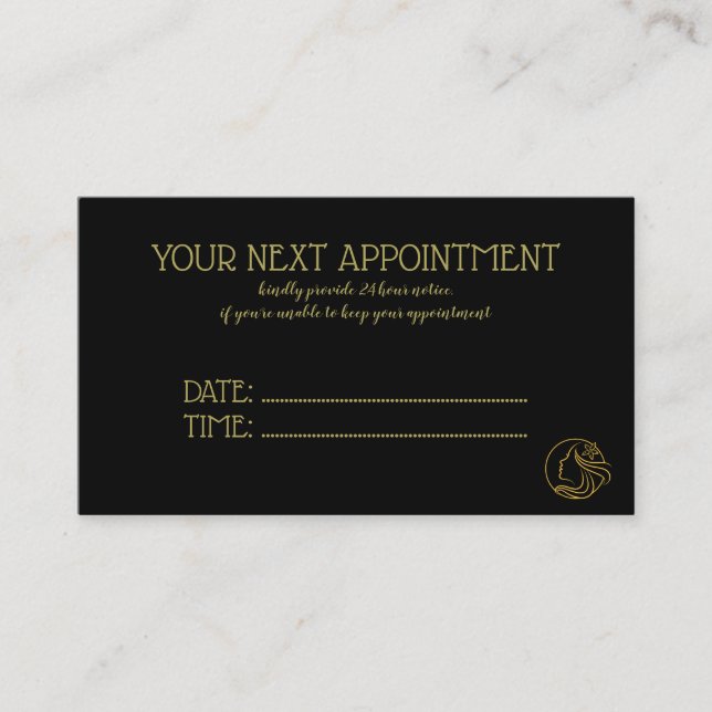 Golden and Black Beauty Salon Appointment Card (Front)