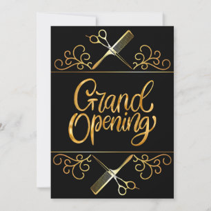 Golden and Black Beauty Salon Grand Opening Invitation