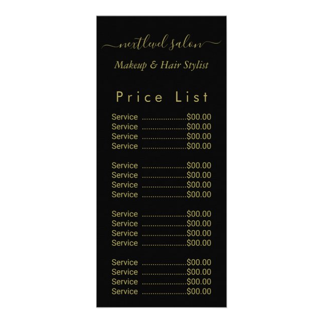 Golden and Black Beauty Salon Rack Card (Front)