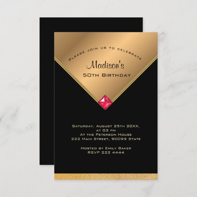 Golden and Black Birthday Invitation (Front/Back)