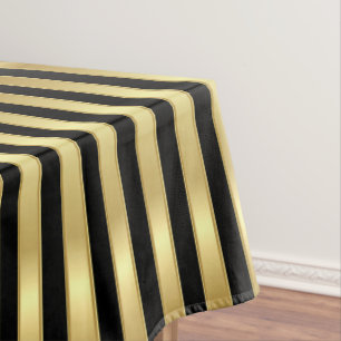 Golden and Black Elegant Stripes Tablecloth