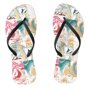 Golden and blue marble pattern flip flops
